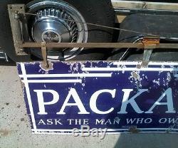RARE VINTAGE PACKARD & HANGING BRACKET DOUBLE SIDED PORCELAIN SIGN 1920s 1930s