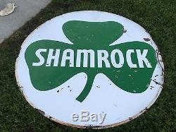 RARE! VinTagE SHAMROCK Gas Oil Station Garage DSP Double Sided PORCELAIN 6' Sign