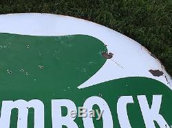 RARE! VinTagE SHAMROCK Gas Oil Station Garage DSP Double Sided PORCELAIN 6' Sign