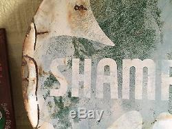 RARE! VinTagE SHAMROCK Gas Oil Station Garage DSP Double Sided PORCELAIN 6' Sign