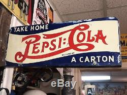 RARE Vintage 1939 Pepsi Cola Double Dot 2 Sided Advertising Flange Sign ORIGINAL
