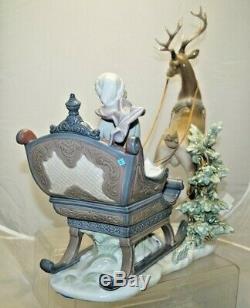 RARE Vintage 1989 Lladro #1492 Winter Wonderland Glazed Porcelain Sleigh SIGNED