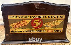RARE Vintage 5 CENTS Nickel Radio Favorite Station Tune Coin Slot Wood Sign Box