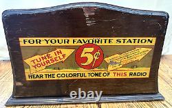 RARE Vintage 5 CENTS Nickel Radio Favorite Station Tune Coin Slot Wood Sign Box