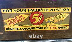 RARE Vintage 5 CENTS Nickel Radio Favorite Station Tune Coin Slot Wood Sign Box