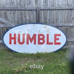 RARE Vintage 8' Humble Motor Oil Gas Station Advertising Sign Porcelain Texas