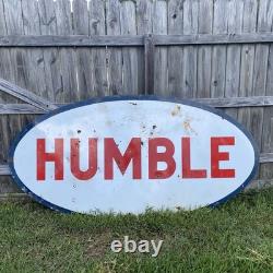 RARE Vintage 8' Humble Motor Oil Gas Station Advertising Sign Porcelain Texas
