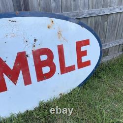 RARE Vintage 8' Humble Motor Oil Gas Station Advertising Sign Porcelain Texas