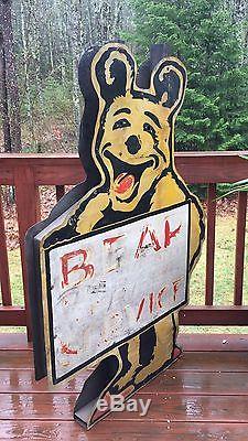 RARE Vintage BEAR Service Wheel Alignment 2 Sided Gas Station Metal Sign 53x36