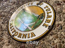 RARE Vintage County Of Tulare California Porcelain Sign