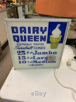 RARE Vintage Dairy Queen Turnbull Ice Cream Cones Lighted Glass Sign GAS OIL COL