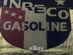 RARE! Vintage INRECO GASOLINE Sign GAS oil TEXAS Company Station OLD ANTIQUE