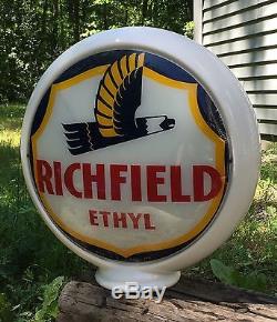 RARE Vintage Original RICHFIELD ETHYL Milk Glass Body Gas Station Globe Sign