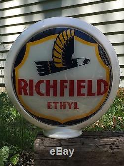 RARE Vintage Original RICHFIELD ETHYL Milk Glass Body Gas Station Globe Sign