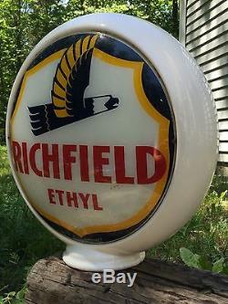 RARE Vintage Original RICHFIELD ETHYL Milk Glass Body Gas Station Globe Sign