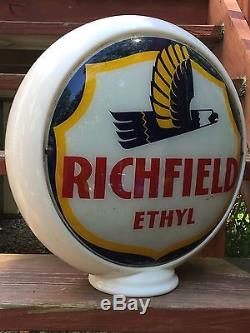RARE Vintage Original RICHFIELD ETHYL Milk Glass Body Gas Station Globe Sign