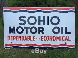 RARE Vintage Original SOHIO Motor Oil LARGE Gas Service Station Porcelain Sign
