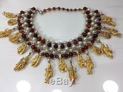 RARE Vintage Signed MIMI di N Spectacular Bib Necklace Egyptian Revival Runway