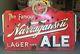 Rare Vintage The Famous Narragansett Lager & Ale Beer 2 Sided Porcelain Sign 69