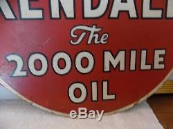 RARE old vintage Metal Kendall 2000 Mile Oil Sign 2-sided WithFlange