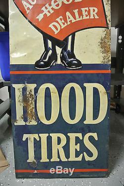 Rare Early Vintage Original Hood Tires Sign Not Porcelain No Reserve