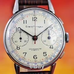 Rare Girard Perregax Large Chronograph Vintage Valjoux 22 Signed Gents Watch