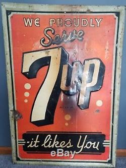 Rare Huge Vintage 7-Up Sign 1942 Metal IT LIKES YOU SIGN