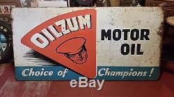 Rare Large 72 x 36 1950s Vintage Oilzum Choice of Champions Motor Oil Sign