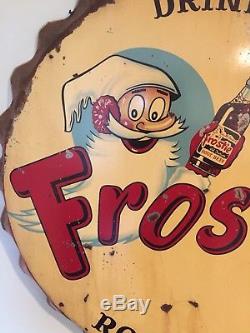 Rare Large Vintage 1950s Frostie Root Beer Soda Pop Bottle Cap 28Metal Sign