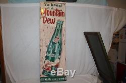 Rare Large Vintage 1967 Mountain Dew Soda Pop Bottle 54 Embossed Metal Sign
