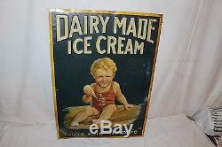 Rare Vintage 1920s Dairy Made Ice Cream Gas Oil Soda Pop 28 Embossed Metal Sign