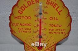 Rare Vintage 1930s Golden Shell Metal Thermometer Clam SignExcellentWorks