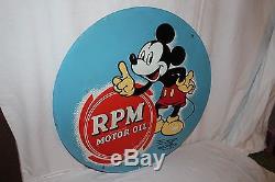 Rare Vintage 1939 RPM Motor Oil With Mickey Mouse Gas Station 24 Metal Sign