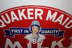 Rare Vintage 1940's Quaker Maid Milk Dairy Farm Gas Oil 41 Porcelain Metal Sign