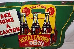 Rare Vintage 1941 RC Royal Crown Cola 25c Carton Soda Pop 2 Sided 24 Metal Sign