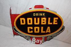 Rare Vintage 1947 Drink Double Cola Soda Pop 2 Sided 18 Metal Flange Sign