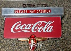 Rare Vintage Drink Coca-Cola Please Pay Cashier Coke Lighted Sign Art Deco Neat