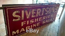 Rare Vintage Neon Porcelain Fishing Sign Marine Sales Boat Motor Gas Oil 2 Cycle