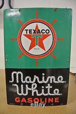 Rare Vintage Original Texaco Marine White Porcelain Gas Pump Plate Sign No Reser