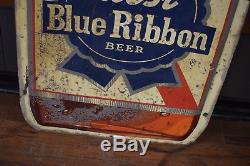 Rare Vintage Pabst Blue Ribbon Metal Beer Sign 6' Bottle 1940's Embossed Bar Adv