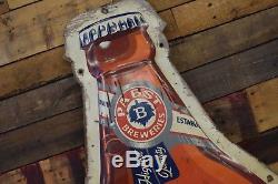 Rare Vintage Pabst Blue Ribbon Metal Beer Sign 6' Bottle 1940's Embossed Bar Adv