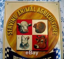 Rare Vintage Purina Chows Metal Sign Farm Feed and Seed Cow, Pig Swine, Chicken