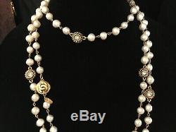 Rare Vintage Signed Chanel Lagerfeld Baroque Pearl, Rhinestone Gold Necklace Nr