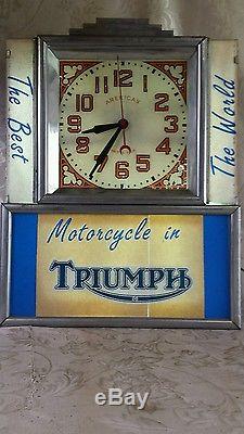 Rare Vintage Triumph Motorcycle Neon Advertising ClockDealership ClockArt Deco