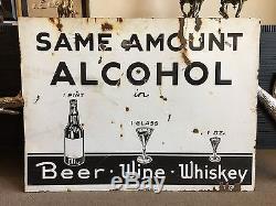 Rare Vintage WCTU Porcelain Sign Post Prohibition Double Sided Beer Wine Whiskey
