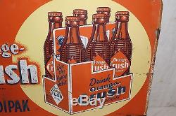 Rare Vintage c1940 Orange Crush Handipak Soda Pop Bottle 28 Embossed Metal Sign