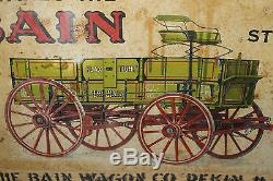 Rare Vintage c. 1900 Bain Wagon Co. Horse Drawn Feed Seed Farm 19 Metal Sign