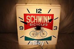 Rare Vintage c. 1970 Schwinn Bicycles Gas Oil 16 Lighted Clock SignWorks