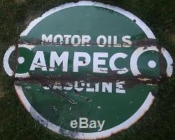 Rare Vtg 1951 Campeco Motor Oil & Gasoline Porcelain Gas Service Station Sign