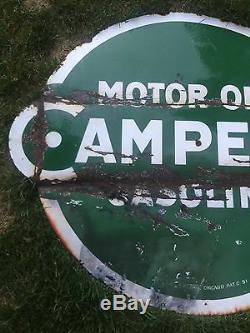Rare Vtg 1951 Campeco Motor Oil & Gasoline Porcelain Gas Service Station Sign
